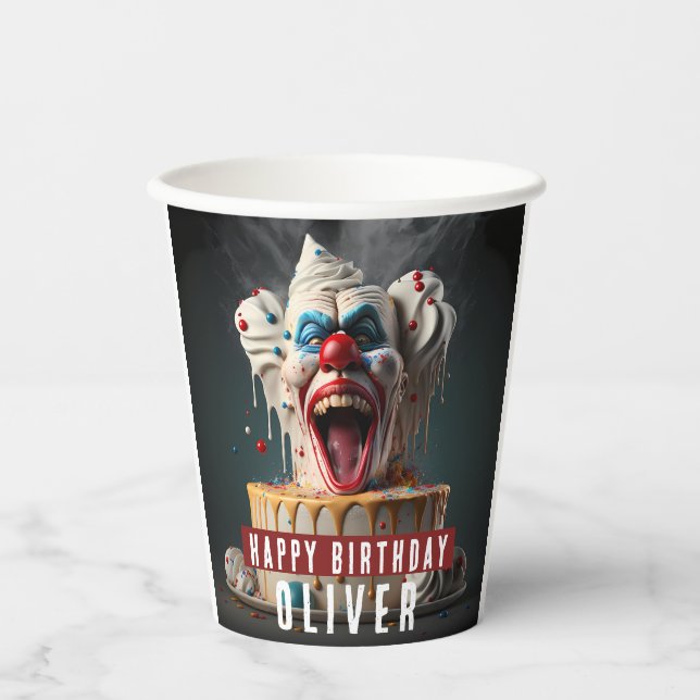 Vasos De Papel Aterrador payaso temático Cumpleaños (Anverso)