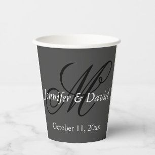 Vasos De Papel Atractivo Monograma de Caligrafía Boda 