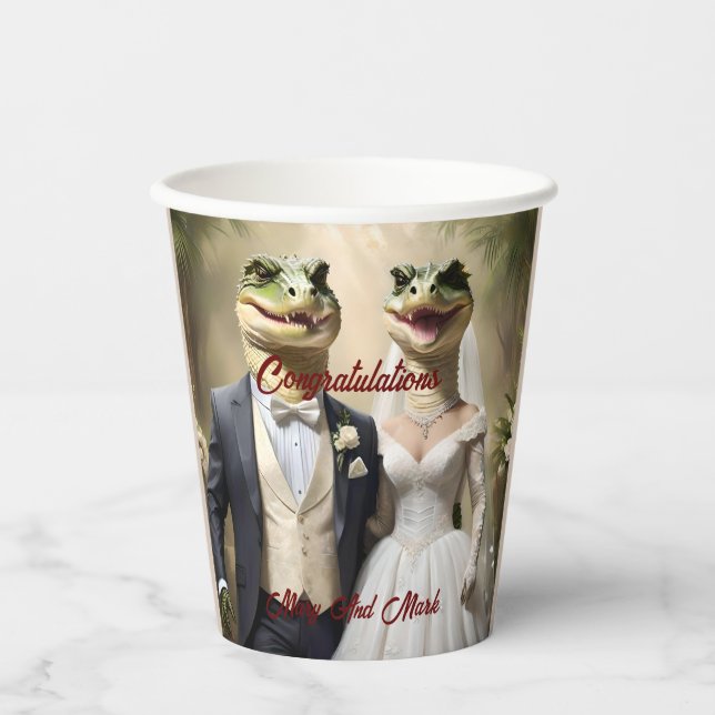 Vasos De Papel "Atrapando el amor: una boda de cocodrilos" (Anverso)
