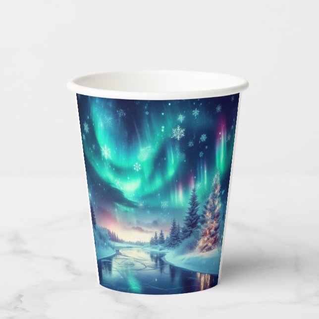 Vasos De Papel aurora borealis/Navidades/invierno (Anverso)