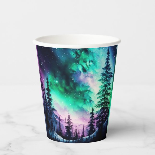 Vasos De Papel Aurora Celestial Borealis Luces del Norte Vivid (Anverso)