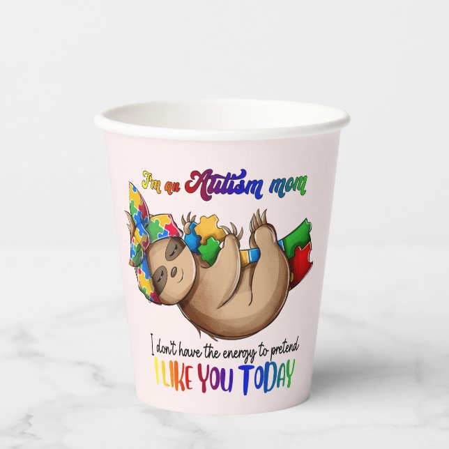 Vasos De Papel Autism Mom - Sloth (Anverso)