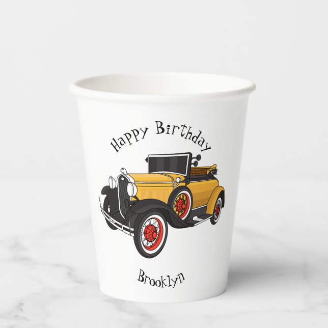 Vasos De Papel Auto amarillo clásico 1931 (Anverso)