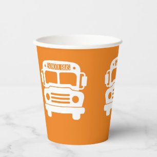 Vasos De Papel Autobús escolar blanco con antecedentes de Naranja