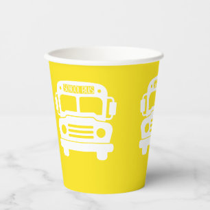 Vasos De Papel Autobús escolar blanco con fondo amarillo
