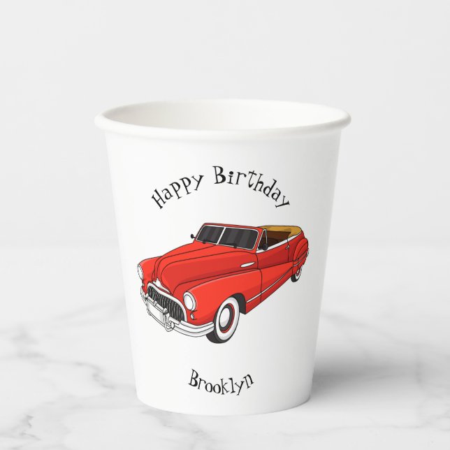Vasos De Papel Automóvil rojo clásico de 1948 (Anverso)
