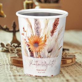 Vasos De Papel Autumn Boho Floral Boda | Blanco