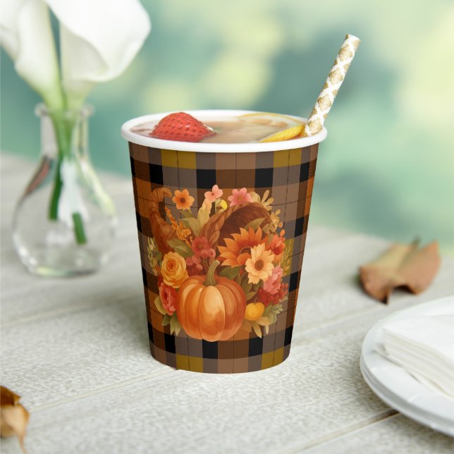 Vasos De Papel Autumn Cornucopia Plaid (in situ)