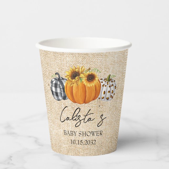 Vasos De Papel Autumn Pumpkin Sunflower Burlap Baby Shower (Anverso)
