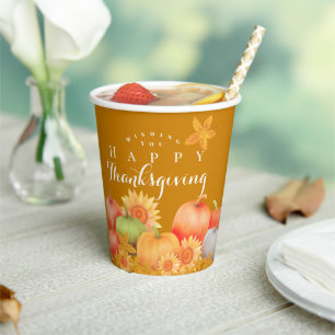 Vasos De Papel Autumn Thanksgiving Mustard