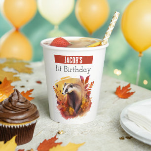 Vasos De Papel Autumn vibes Badger - 1er cumpleaños -