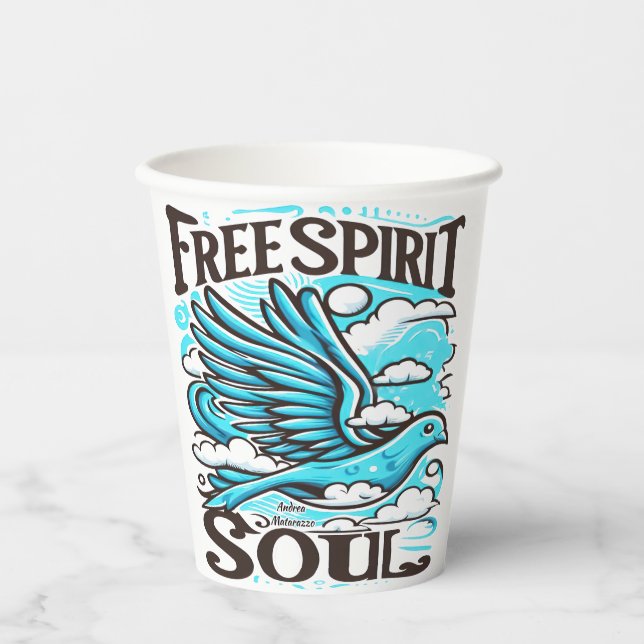 Vasos De Papel Ave cielo con espíritu libre y alma (Anverso)