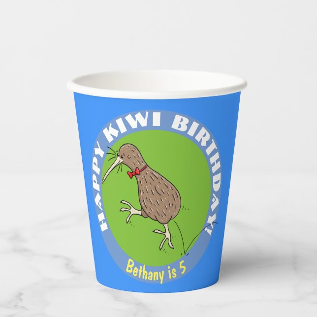 Vasos De Papel Ave personalizado kiwi feliz con corbata de arco (Anverso)