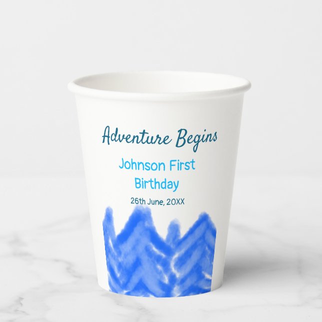 Vasos De Papel Aventura azul Aqua empieza la primera montaña de c (Anverso)