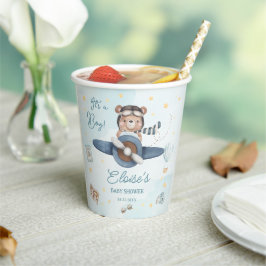 Vasos De Papel Aventura Cute Oso Azul Plano Oh Boy Baby Shower