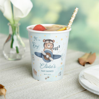 Vasos De Papel Aventura Cute Oso Azul Plano Oh Boy Baby Shower