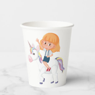 Vasos De Papel Aventura de niña montando un unicornio mágico