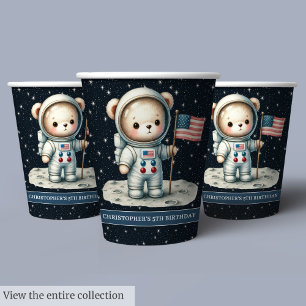 Vasos De Papel Aventura espacial Teddy Bear Astronauta Baby Boy C