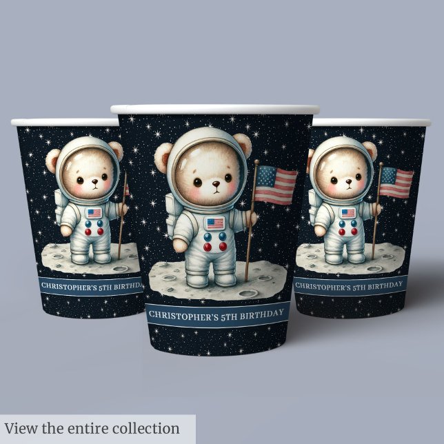 Vasos De Papel Aventura espacial Teddy Bear Astronauta Baby Boy C (Space Adventure Teddy Bear Astronaut Baby Boy Cups)