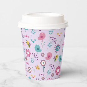Vasos De Papel Aves, abejas y mariposas Floral