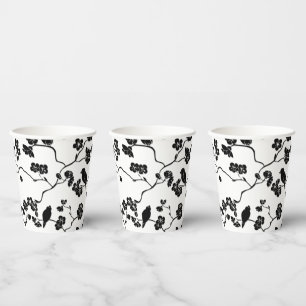 Vasos De Papel Aves con motivos blancos y negros en flores de cer
