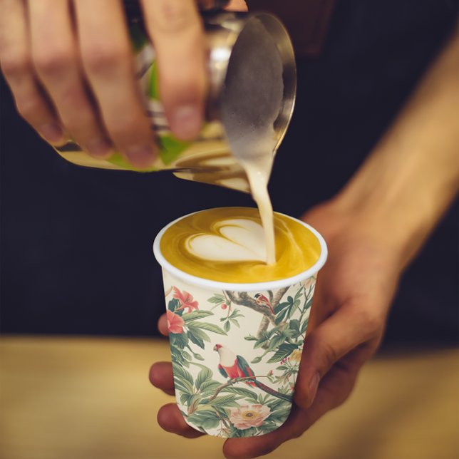 Vasos De Papel Aves de flores tropicales coloridas (Subido por el creador)