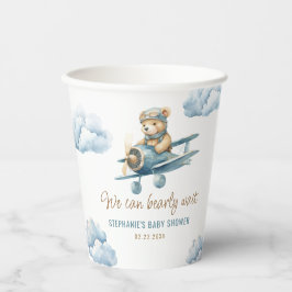 Vasos De Papel Avión Cute Bear Blue Boy Baby Shower
