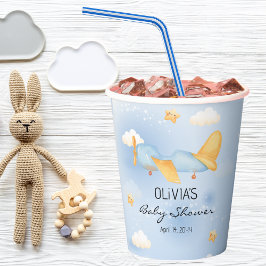 Vasos De Papel Avión, nubes y estrellas, azul, niño bebé, lindo