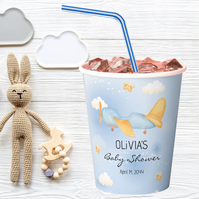 Vasos De Papel Avión, nubes y estrellas, azul, niño bebé, lindo (Subido por el creador)