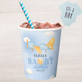 Vasos De Papel Avión, nubes y estrellas, azul, niño bebé, lindo