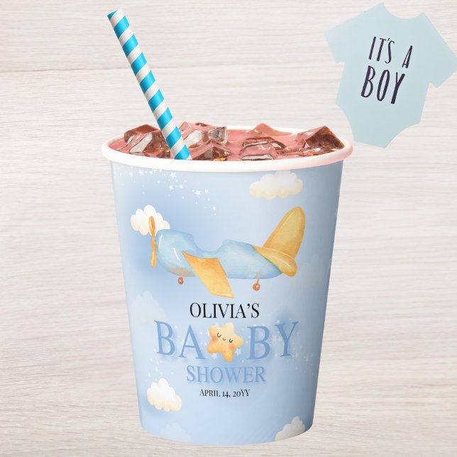 Vasos De Papel Avión, nubes y estrellas, azul, niño bebé, lindo (Subido por el creador)