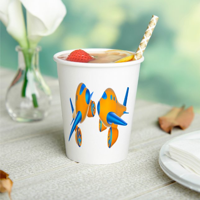 Vasos De Papel Aviones personalizados Naranja vibrante y azul (Subido por el creador)