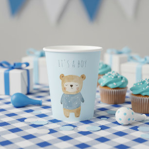 Vasos De Papel Azul acuarela lindo oso es un niño