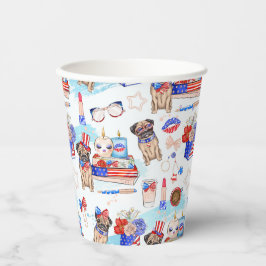 VASOS DE PAPEL AZUL BLANCO ROJO 4 DE JULIO ARTÍCULOS CON PERRO DE