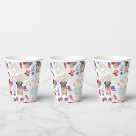 VASOS DE PAPEL AZUL BLANCO ROJO 4 DE JULIO ARTÍCULOS CON PERRO DE