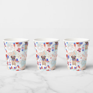 VASOS DE PAPEL AZUL BLANCO ROJO 4 DE JULIO ARTÍCULOS CON PERRO DE