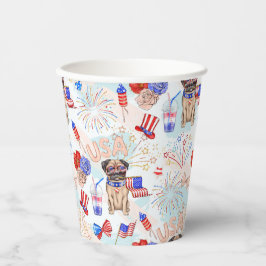 VASOS DE PAPEL AZUL BLANCO ROJO 4 DE JULIO ARTÍCULOS CON PERRO DE
