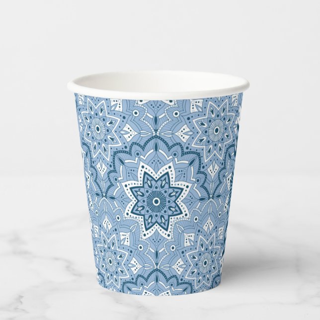 Vasos De Papel Azul colorido islámico sin foco (Anverso)