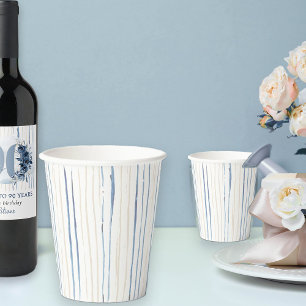 Vasos De Papel Azul costero y pinceladas rayadas de arena