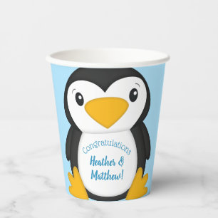 Vasos De Papel Azul de Baby Shower pingüino