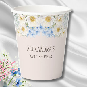 Vasos De Papel Azul floral blanco Hydrangea Garden Baby Shower