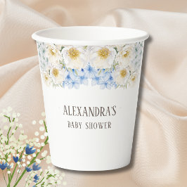 Vasos De Papel Azul floral blanco Hydrangea Garden Baby Shower