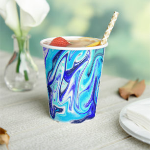 Vasos De Papel Azul fundido Marble Fluid Art