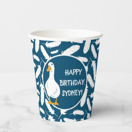 Vasos De Papel Azul Ilustracion de pato blanco personalizado