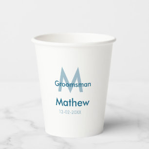Vasos De Papel Azul marino groomsman nombre letra fecha masculino