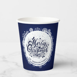 Vasos De Papel Azul Marino y Blanco Minimalista Navidades Elegant
