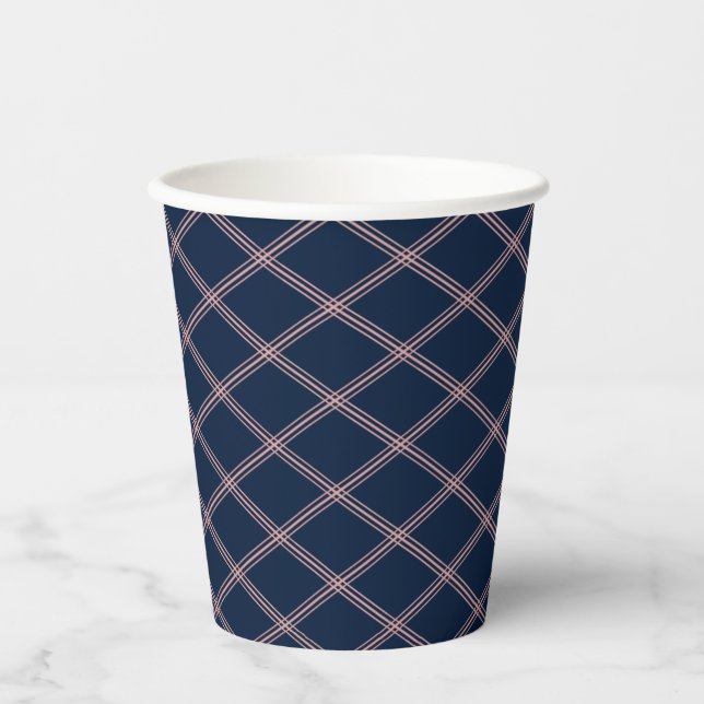 Vasos De Papel Azul marino y elegancia Art Deco rosa Rubor (Anverso)