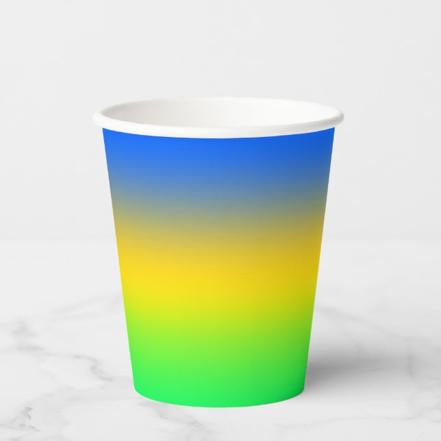 Vasos De Papel Azul neón, amarillo, gradiente verde, oscuro. (Anverso)