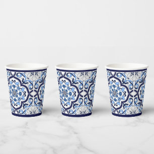 Vasos De Papel Azul Ornate Floral Mediterráneo Tile Siciliano