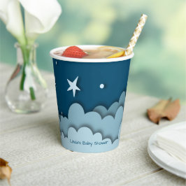 Vasos De Papel Azul oscuro con nubes y estrellas Baby Shower